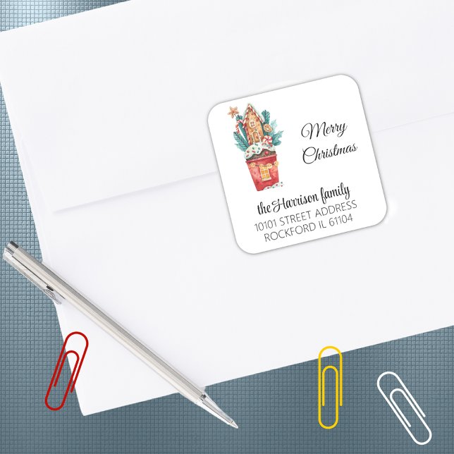Return Address Magic Gingerbread Candy House Square Sticker (Creator Uploaded)