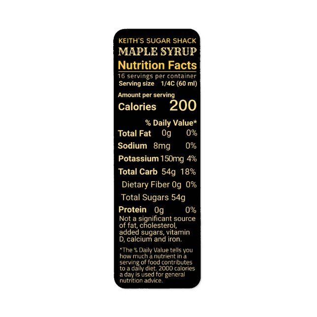 Return Address Maple Syrup Nutrition Black Yellow  (Front)