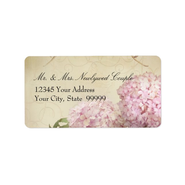 Return Address Matching Pink Hydrangea Wedding Label (Front)