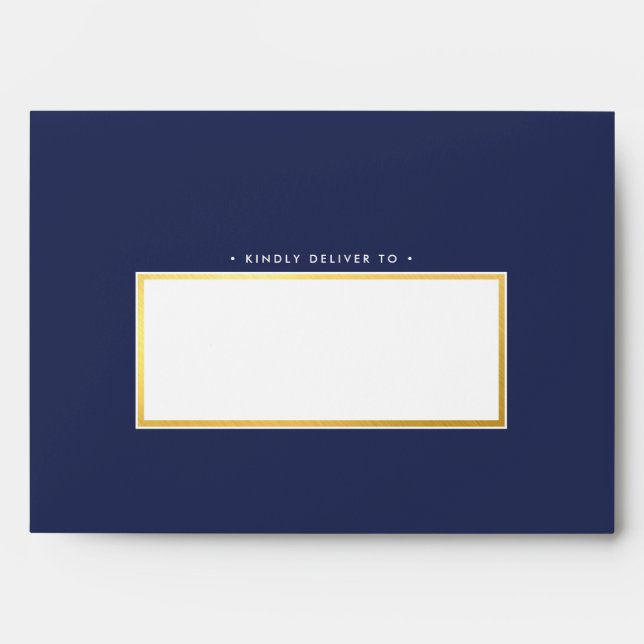 RETURN ADDRESS modern dark navy blue stripe gold Envelope (Front)