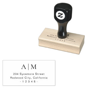 Return Address Modern Minimalist Script Initials Rubber Stamp