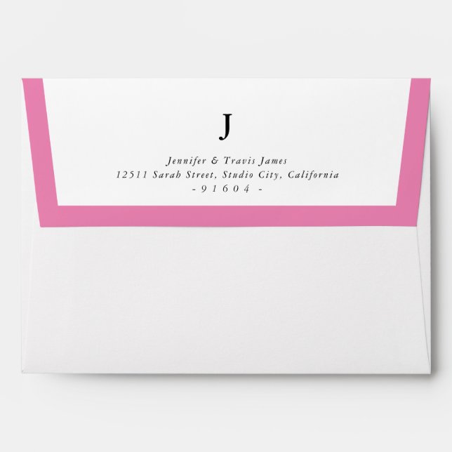 RETURN ADDRESS modern monogram candy pink edge Envelope (Back (Top Flap))