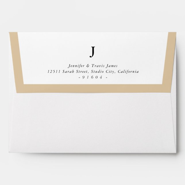 RETURN ADDRESS modern monogram champagne edge Envelope (Back (Top Flap))