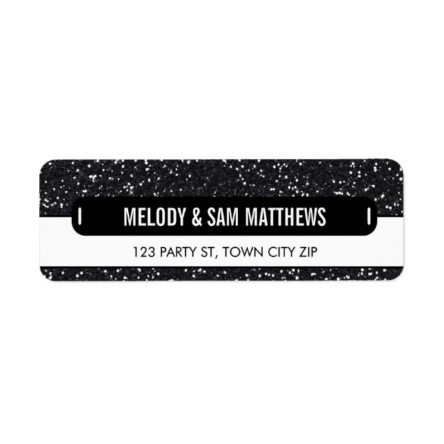 RETURN ADDRESS modern panel sparkly glitter black (Front)