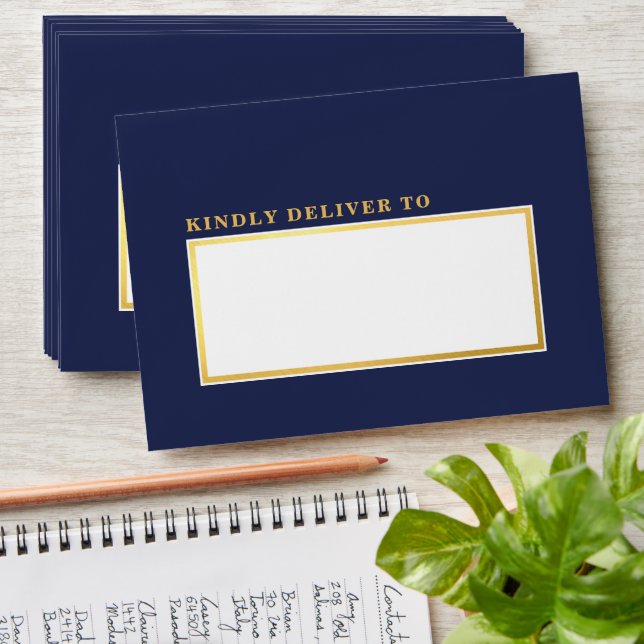 RETURN ADDRESS modern stylish navy blue gold Envelope (Stacked)
