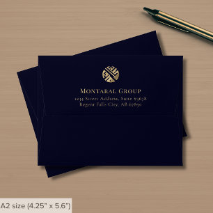 Return Address Navy Blue Gold Logo Envelope