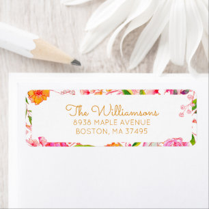 Return Address Pink Orange Watercolor Floral