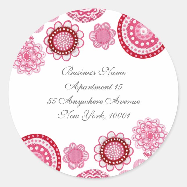 Return Address Pink White Flowers Label Sticker (Front)