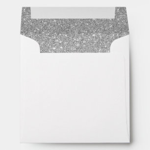 Return Address, Silver Glam Glitter Square Envelope