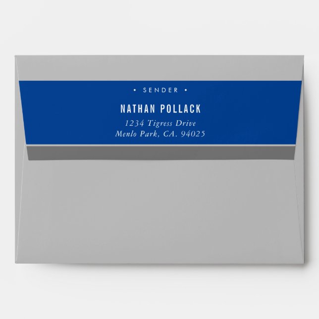 RETURN ADDRESS simple modern plain grey royal blue Envelope (Back (Top Flap))