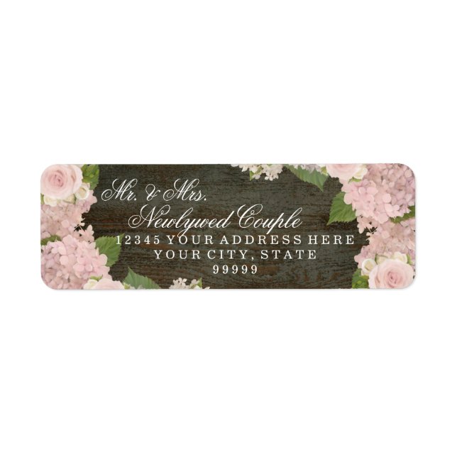 Return Address Small Dark Wooden Pink Hydrangeas (Front)