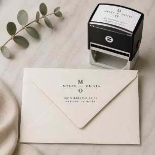 Return Address Stamp   Wedding Couple Monogram