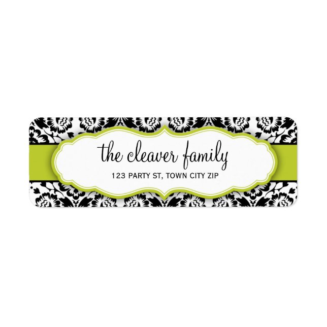RETURN ADDRESS stylish damask black bright green (Front)