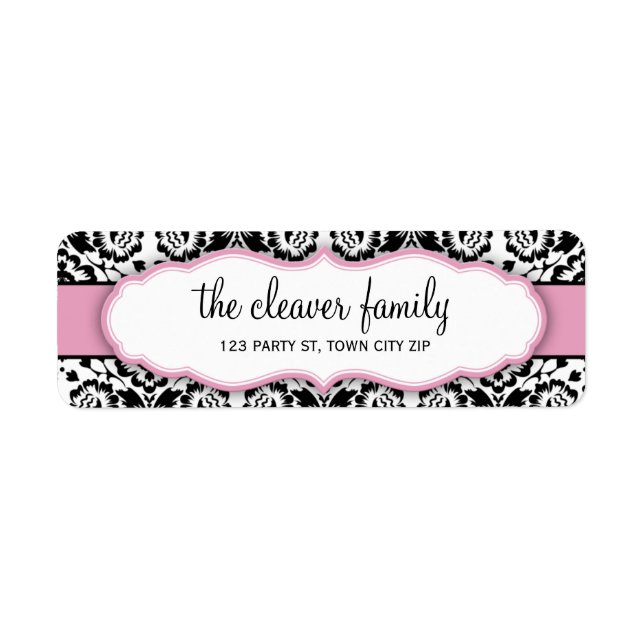 RETURN ADDRESS stylish damask black pastel pink (Front)