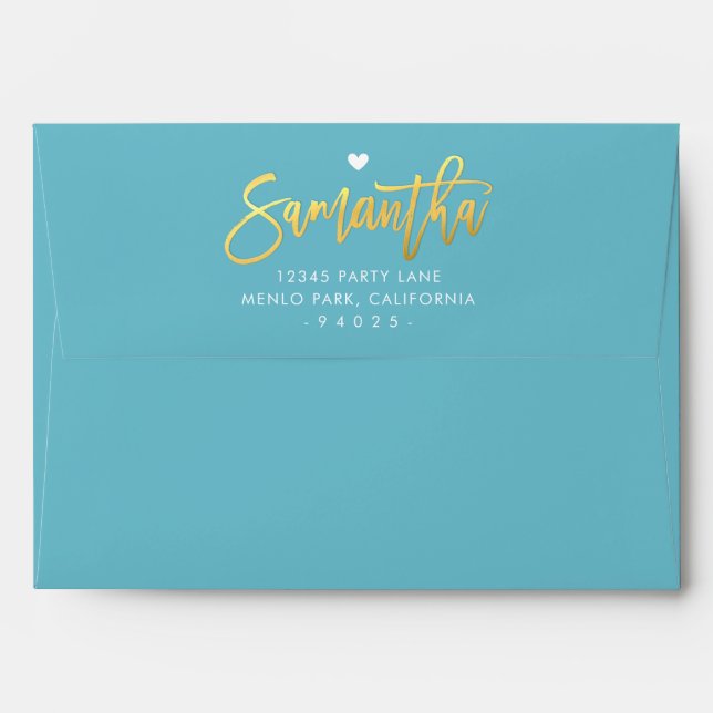 RETURN ADDRESS turquoise blue gold circle pattern Envelope (Back (Top Flap))