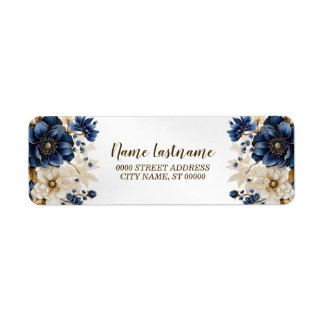 Return Address Wedding Navy Blue White Flowers