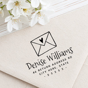 Return address with letter envelope and heart rubber stamp