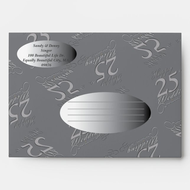 Return Addressed 25th Wedding Anniversary Envelope (Front)