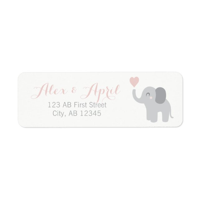 Return Label Birth Announcement Girl Elephant Cute (Front)