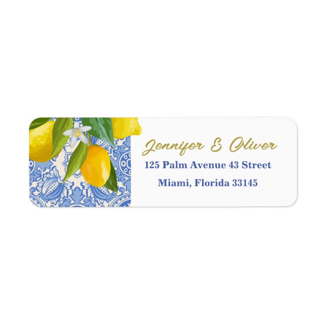 Return Labels . Lemons and Tiles Mediterranean  (Front)