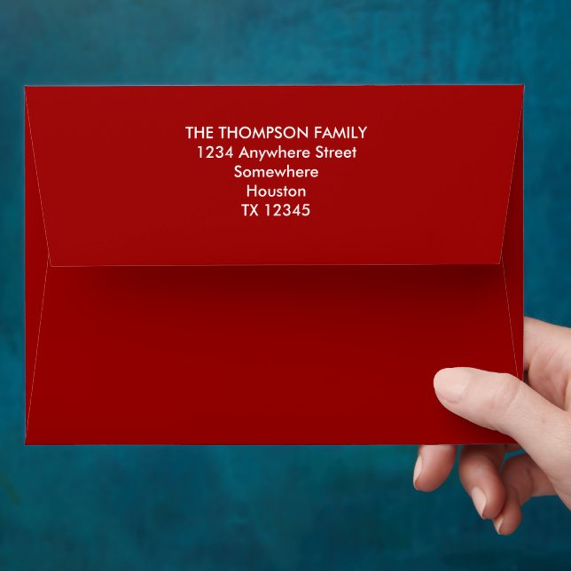 Return Name Address White Text Ruby Red Christmas Envelope (Hand)