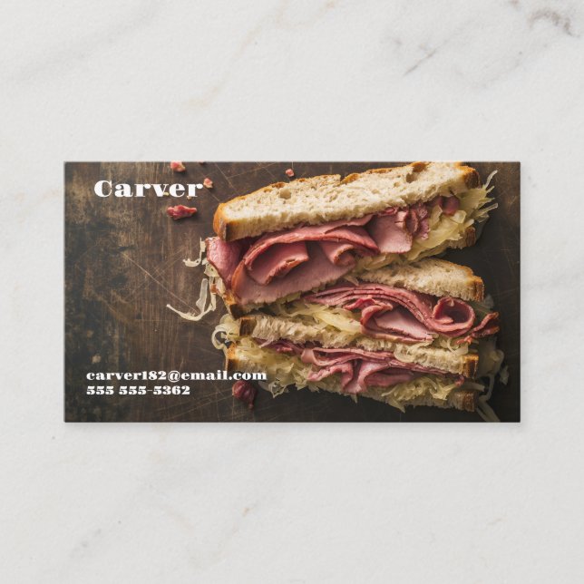 Reuben sandwich with text space business card (Front)