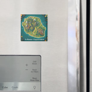Reunion - Cirques & Volcano   Illustrated Map Magnet