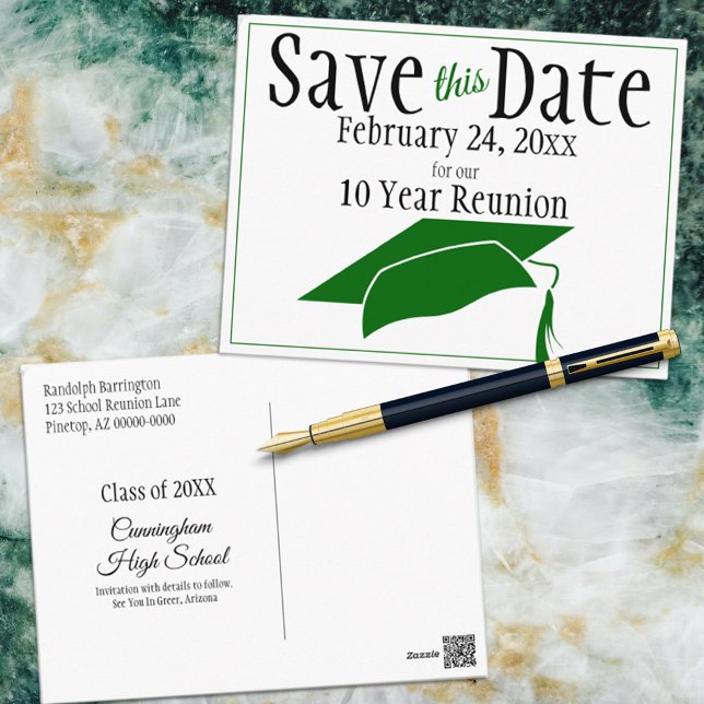 Reunion Class Save The Date Green Cap Custom Postcard (Creator Uploaded)