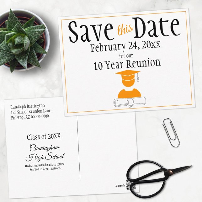 Reunion Class Save The Date Minimal Orange White Postcard (Creator Uploaded)