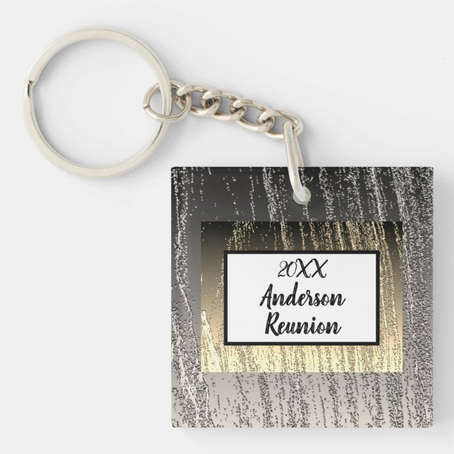Reunion Gilittery Silver and Gold Stripes Memento Key Ring (Front)