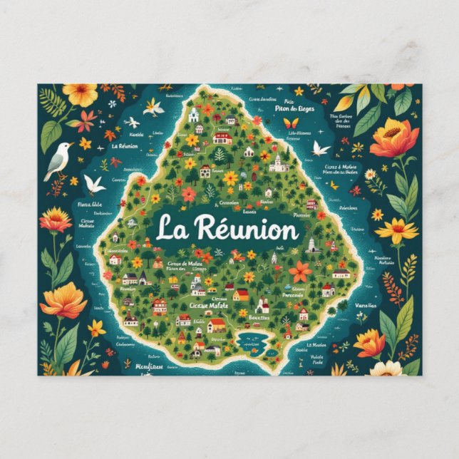 Reunion Island Postcard – Illustrated card of the  (Front)