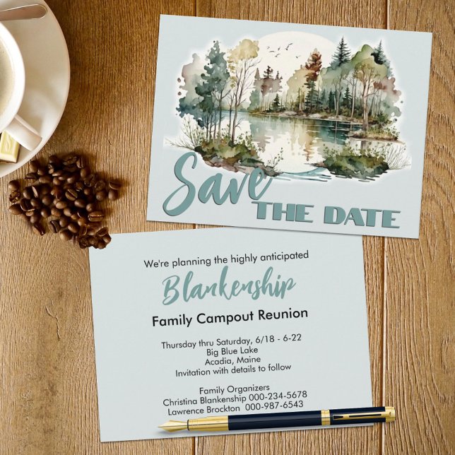 Reunion Party Lakeside Scenery Announcement  Postcard (This lakeside scene family reunion save the date announcement also serves as the invitation. )
