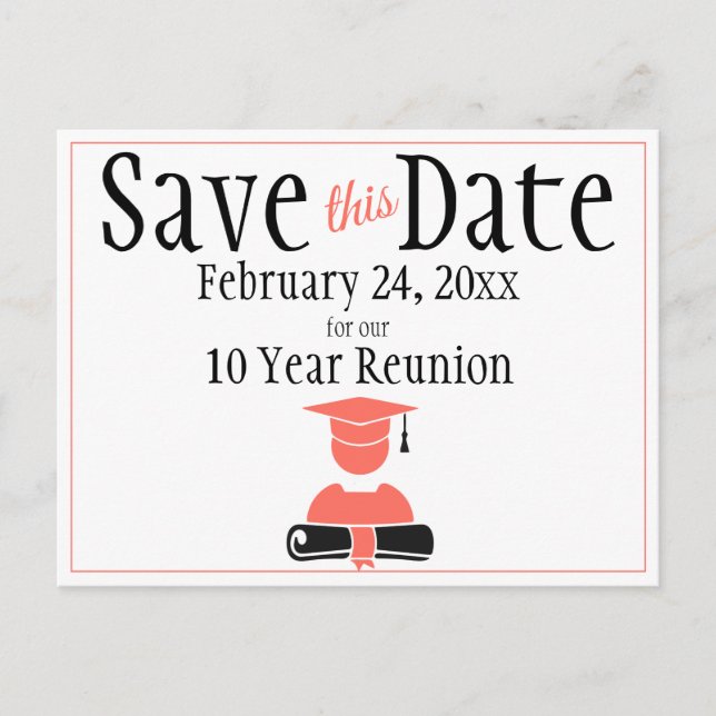 Reunion Save The Date Minimalist Black Coral Postcard (Front)