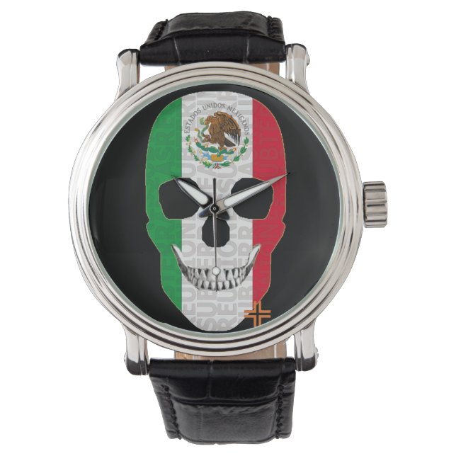 REUNIONES Mexico Watch Men's Vintage Black Leather (Front)