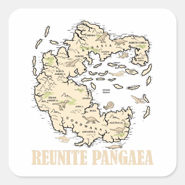 Reunite Pangaea World map History Funny Geology Gi Square Sticker (Front)