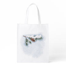 Reusable Grocery Bag pine branch with a cone cover