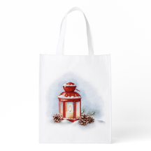Reusable Grocery Bag red lantern with a glowing ca