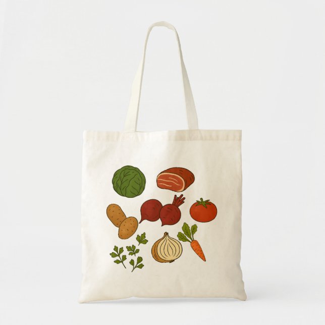 Reusable shopper tote bag with colourful vegetable (Front)