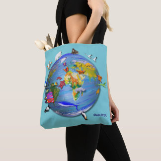 Reusable shopping bag - turquoise - planet earth