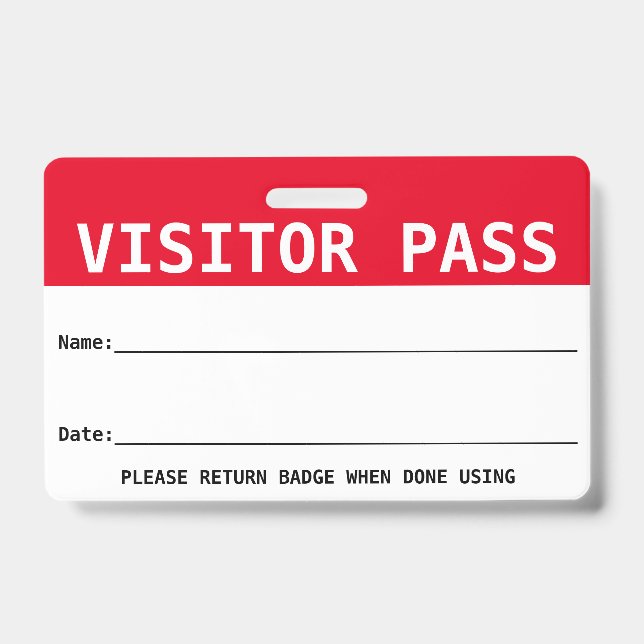 Reusable Visitor Pass / Hall Pass - Customise  ID Badge (Front)