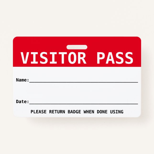 Reusable Visitor Pass / Hall Pass - Customise  ID Badge (Front)