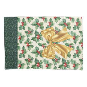 Reuseable Christmas Gift Wrap - Bag Green Holly Pillowcase