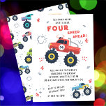 Rev Your Engine 4th Birthday Monster Car Trucks Invitation<br><div class="desc">Rev Your Engine 4th Birthday Kids Monster Car Trucks Invitation features cute and colourful monster car trucks with the text "Rev your engine, shifts a gear, four speed ahead!" in modern red typography script accented with the number 4 and doodles. Perfect for kids fourth birthday party celebrations. Send in the...</div>