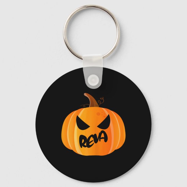 Reva Name Custom Pumpkin Personalised Halloween  Key Ring (Front)