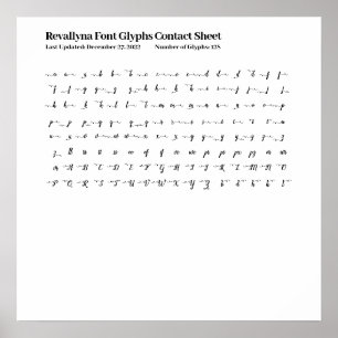 Revallyna Script Font Glyphs Contact Sheet Poster