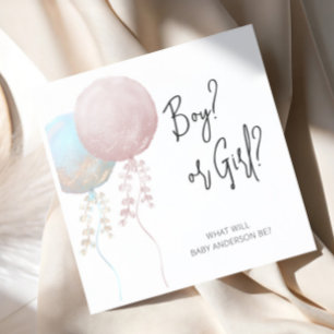 Reveal Party Pink Blue Balloon Boy or Girl Napkin
