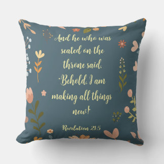 Revelation 21:4, Christian Teal Green Cushion