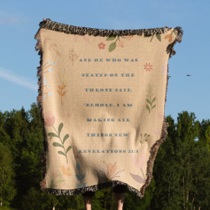Revelation 21:5, Apricot Floral Christian Throw Blanket