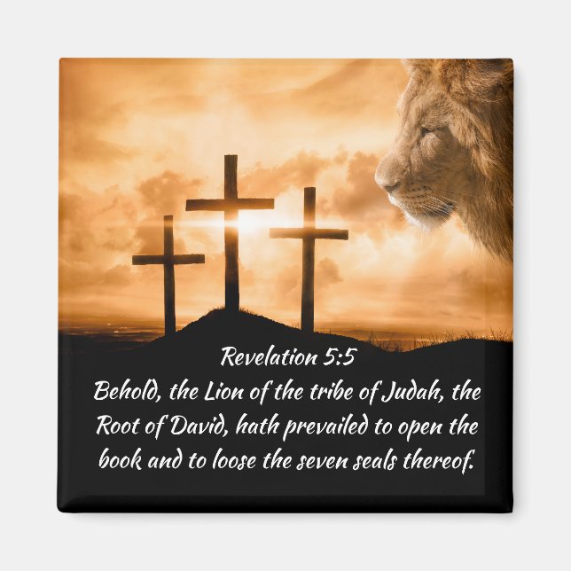 Revelation 5 Lion of Judah Three Crosses Sunset  Magnet (Front)