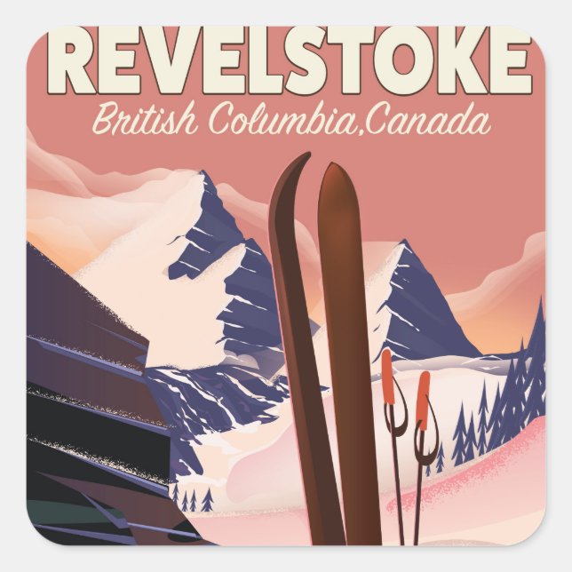 Revelstoke  British Columbia, Canada Ski poster Square Sticker (Front)